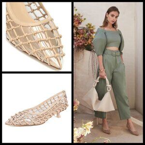 💕CULT GAIA💕 Kenny Pump Mule ~ Pointed Toe Basket Weave Leather Sand EU 41 NWT